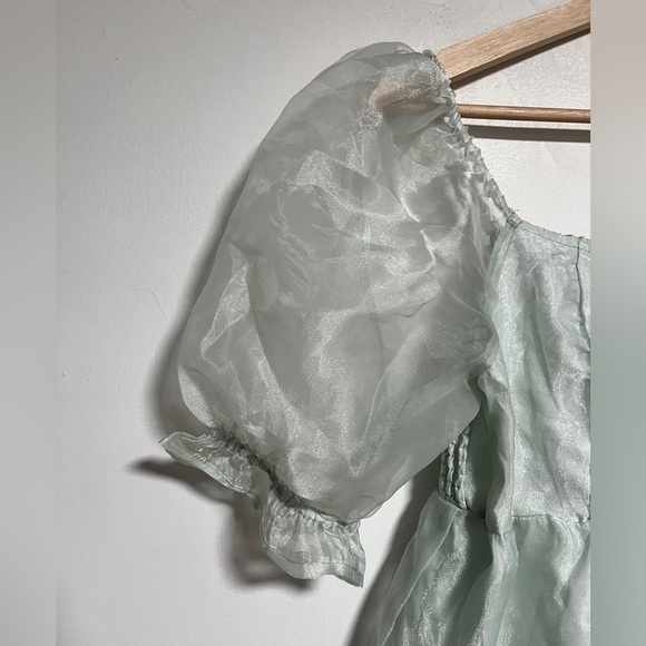 Japna Mint Green Puff Sleeve Smocked Peplum Top - Size M - Picture 3 of 10